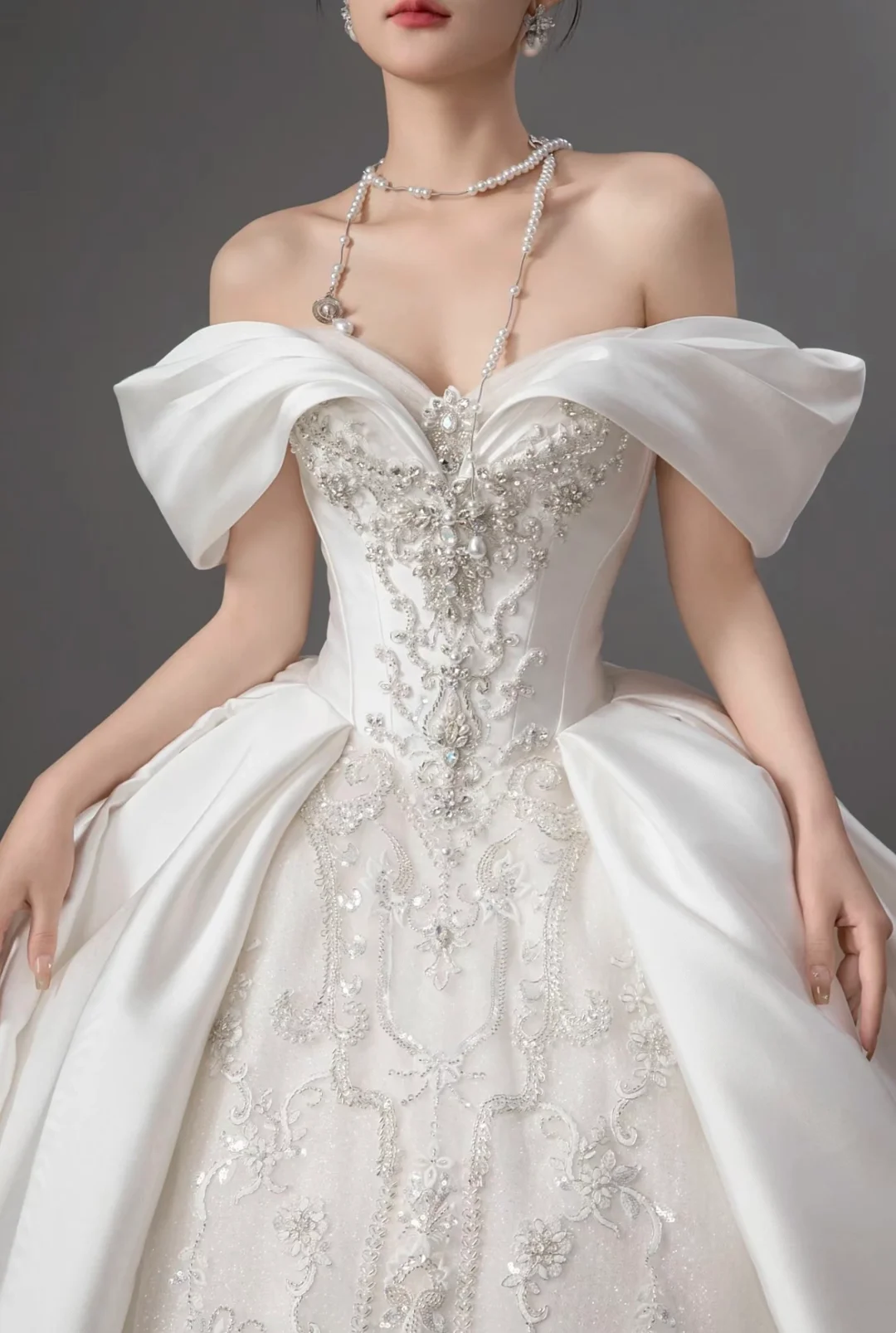 Dreamy Ball Gown Off The Shoulder Satin White Long Wedding Dress Beautiful Formal Cute Wedding Dresses A125