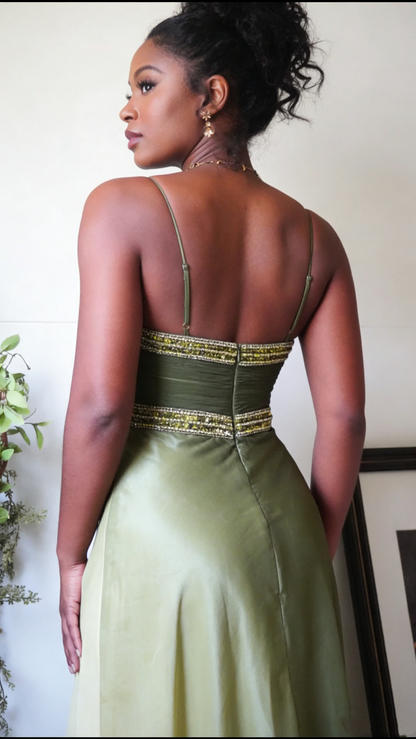 Vintage Mermaid Spaghetti Straps Ombre Green Chiffon For Women Party Dress Long Formal Prom Dresses 18th Birthday Gowns AB1303