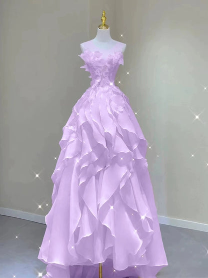 Pink princess evening dress, fairy party dress, girl’s birthday flower dress, Sweet 16 Prom Dresses AB137
