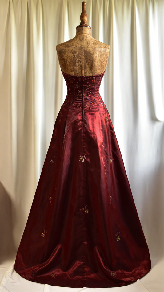 Vintage A line Strapless Burgundy Satin For Women Party Dresses Formal Prom Dress Inspo 22th Birthday Gown AB1370