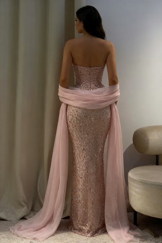 Charming Strapless Sleeveless Long Mermaid Prom Dress With Beading Party Dress For Women AB1511