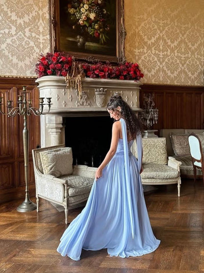 Elegant A line Strapless Light Sky With Scarf Winter Long Formal Ideas Prom Evening Dress Dinner Outfits Party Gowns For Women AB2025