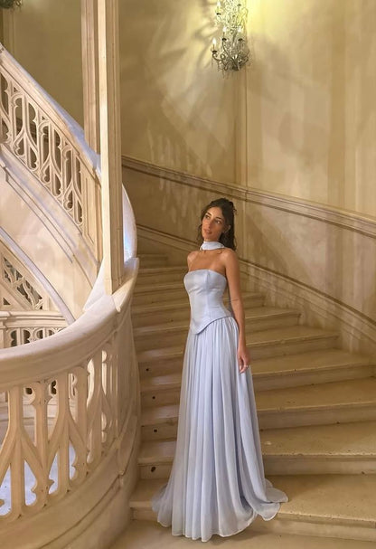 Elegant A line Strapless Light Sky With Scarf Winter Long Formal Ideas Prom Evening Dress Dinner Outfits Party Gowns For Women AB2025