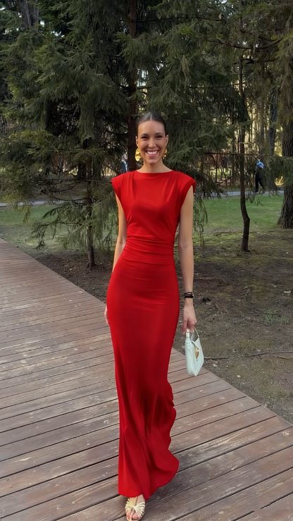 Elegantes, burgunderrotes Meerjungfrauenkleid mit U-Boot-Ausschnitt, langen Ärmeln und festlicher Abendgarderobe, ideal für Dinnerpartys und festliche Anlässe (AB2026)