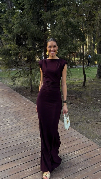 Elegantes, burgunderrotes Meerjungfrauenkleid mit U-Boot-Ausschnitt, langen Ärmeln und festlicher Abendgarderobe, ideal für Dinnerpartys und festliche Anlässe (AB2026)