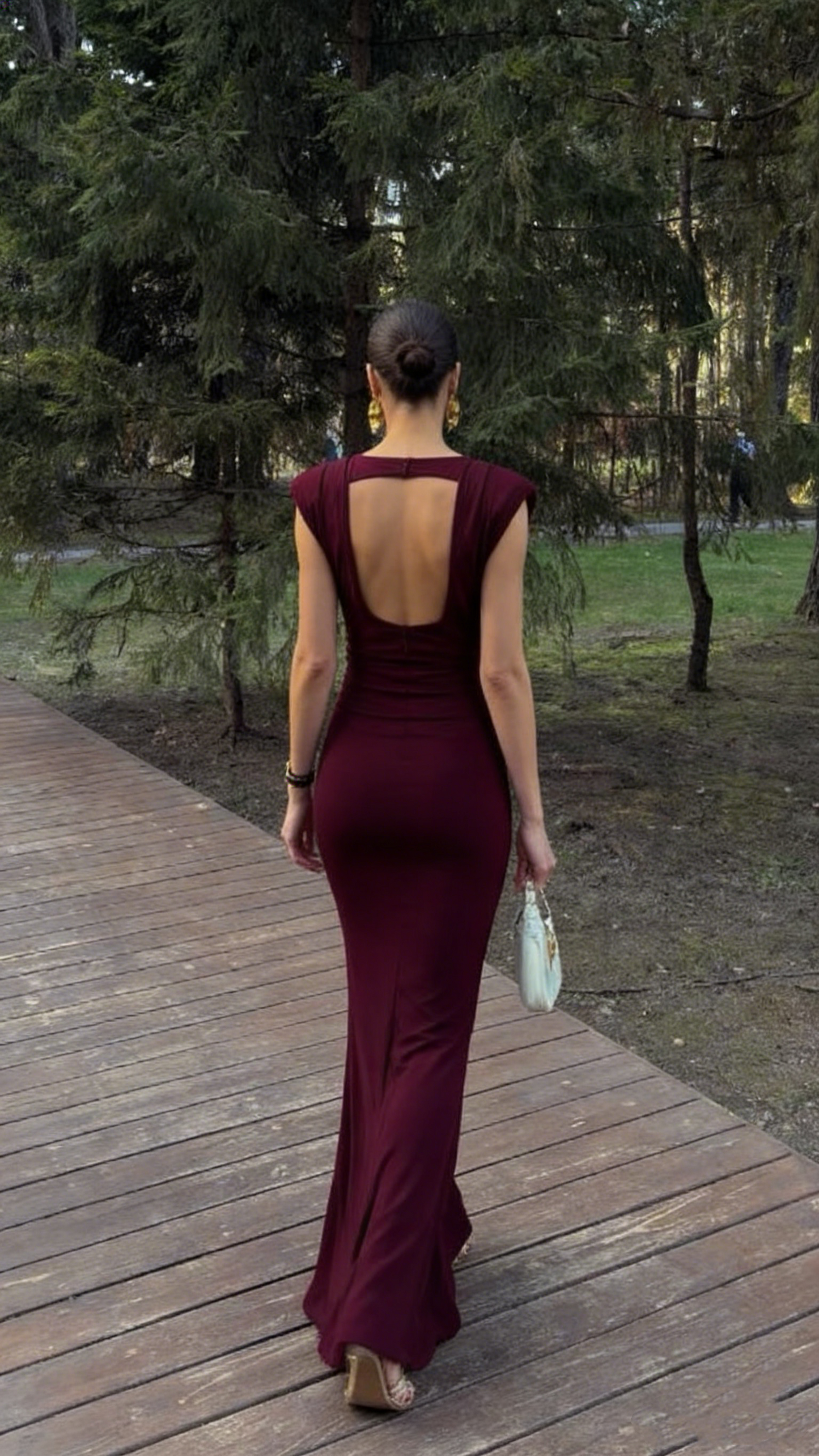 Elegantes, burgunderrotes Meerjungfrauenkleid mit U-Boot-Ausschnitt, langen Ärmeln und festlicher Abendgarderobe, ideal für Dinnerpartys und festliche Anlässe (AB2026)