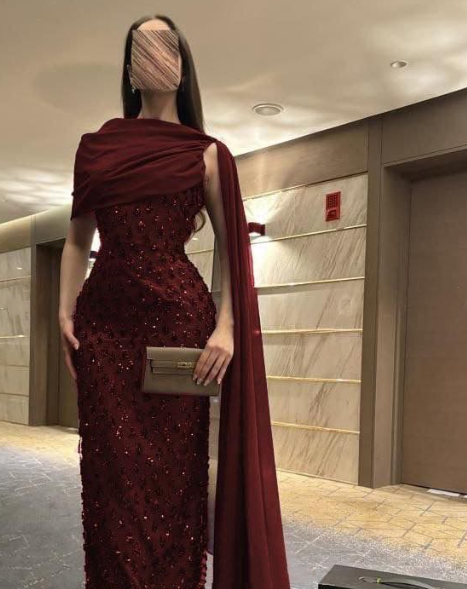 Elegantes, marineblaues Paillettenkleid mit Cape, langes, formelles Abendkleid für Ball, Dinner und festliche Anlässe AB2046