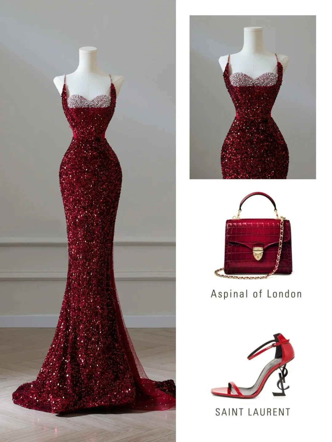 Robe de soirée longue bordeaux à fines bretelles et sequins, style sirène, ornée de paillettes et de sequins, idéale pour un bal de promo ou un dîner chic (AB2047)