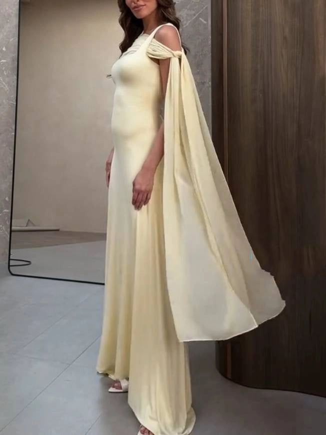 Robe de soirée longue jaune élégante, coupe sirène, col carré, cintrée, idéale pour un bal de promo ou un dîner chic (AB2050)