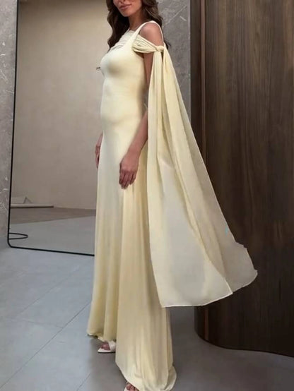Robe de soirée longue jaune élégante, coupe sirène, col carré, cintrée, idéale pour un bal de promo ou un dîner chic (AB2050)