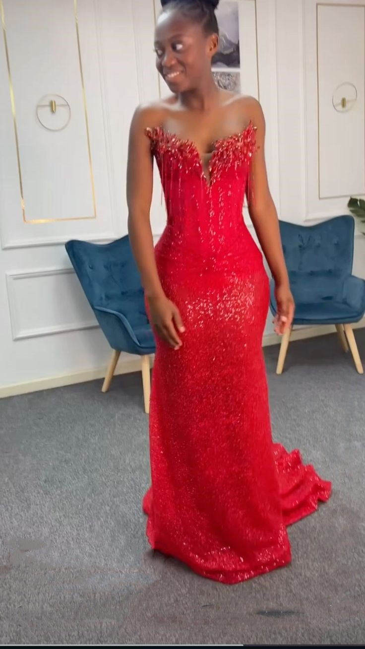 Elegant Mermaid Sweetheart Sequin With Beadings Long Formal Prom Evening Dress Dinner Outfits Party Gowns AB2082