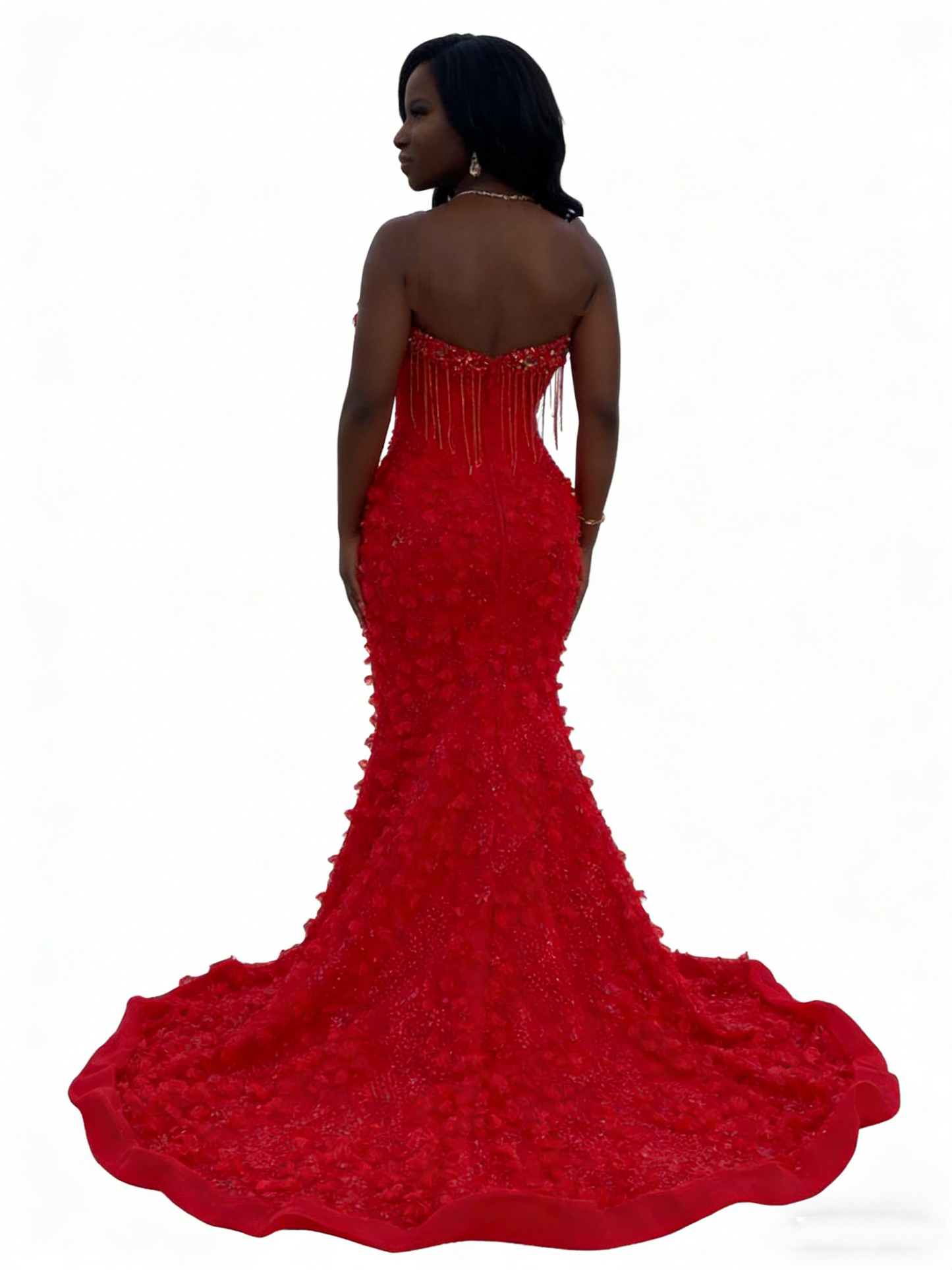 Elegant Mermaid Sweetheart Red Sequin With Beadings Black Girls Long Formal Prom Evening Dress Dinner Outfits Party Gowns AB2084