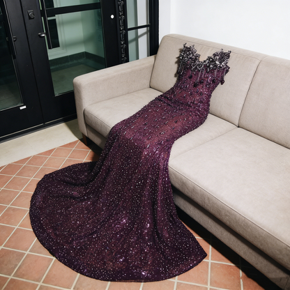 Sexy Special Occasion Dress Mermaid Sweetheart Grape Sequins Prom Dresses With Beads Gem Party Dress Long Evening Dresses AB2103