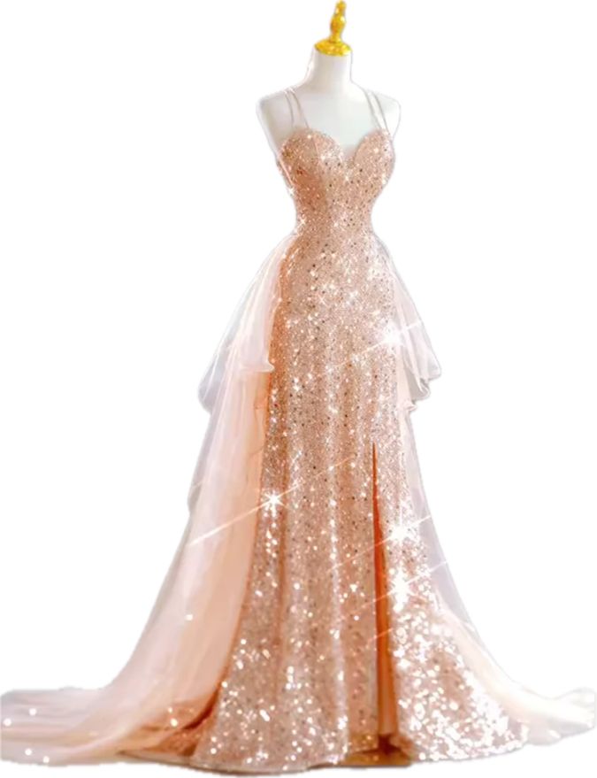 Robe de soirée sirène chic à fines bretelles et sequins lilas, longue et élégante, idéale pour les bals de fin d'année et les dîners. Parfaite pour les adolescentes (AB2172).