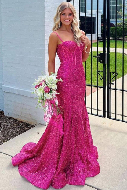 Robe de bal sexy années 50, sirène, bretelles spaghetti, sequins bleu ciel clair, robe de soirée longue AB2183