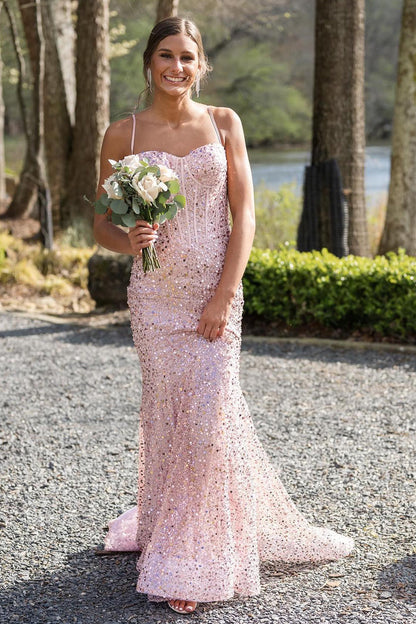 Robe de bal sexy années 50, sirène, bretelles spaghetti, sequins bleu ciel clair, robe de soirée longue AB2183