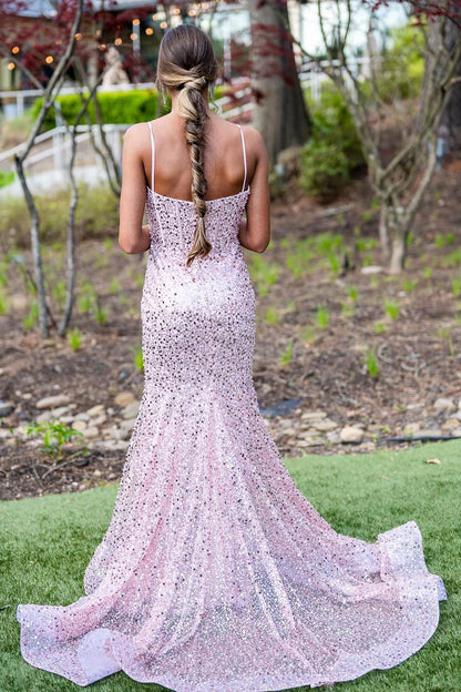 Robe de bal sexy années 50, sirène, bretelles spaghetti, sequins bleu ciel clair, robe de soirée longue AB2183