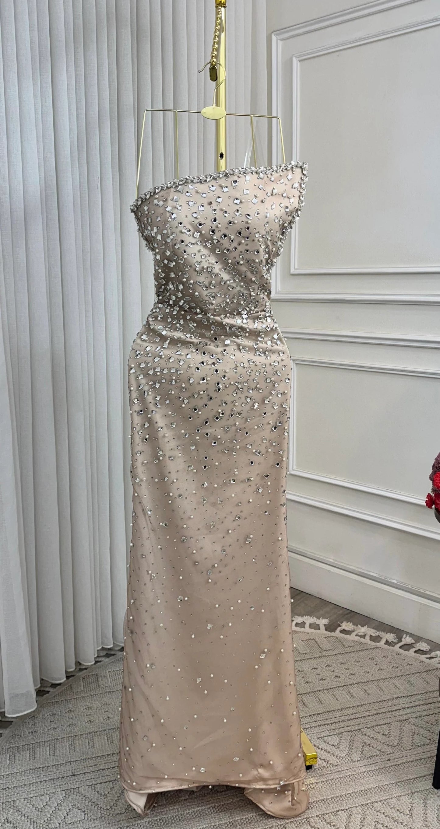 Robe de bal de fin d'année modeste pour lycéennes - Inspiration sirène bustier à sequins - Robe longue semi-formelle à paillettes pour adolescentes AB2193