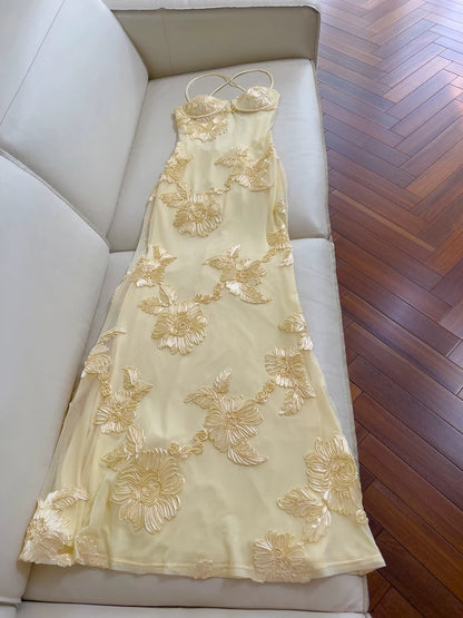 Robe de bal longue à bretelles spaghetti et imprimé floral, style fourreau, sexy et idéale pour les soirées entre adolescentes (AB2233)