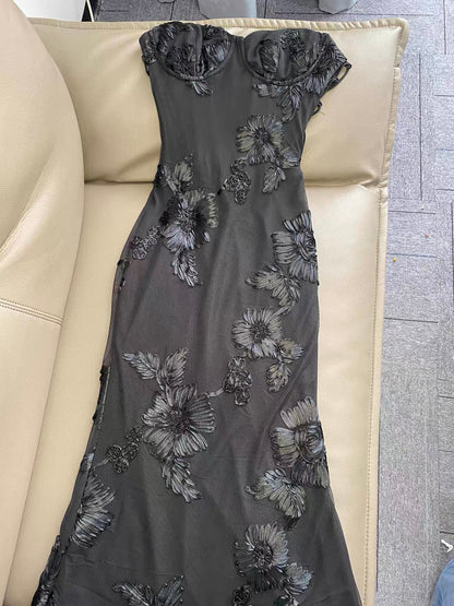 Robe de bal longue à bretelles spaghetti et imprimé floral, style fourreau, sexy et idéale pour les soirées entre adolescentes (AB2233)