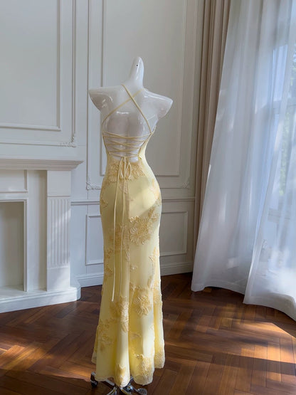 Robe de bal longue à bretelles spaghetti et imprimé floral, style fourreau, sexy et idéale pour les soirées entre adolescentes (AB2233)