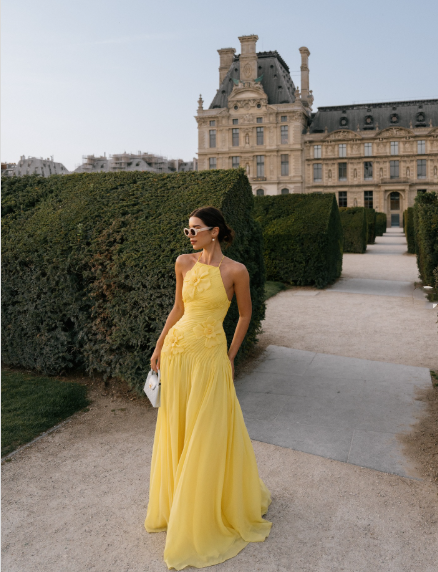 Robe de bal jaune élégante, coupe trapèze, dos nu, en mousseline plissée à volants, robe de soirée formelle AB416