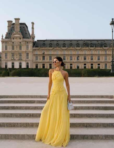 Robe de bal jaune élégante, coupe trapèze, dos nu, en mousseline plissée à volants, robe de soirée formelle AB416