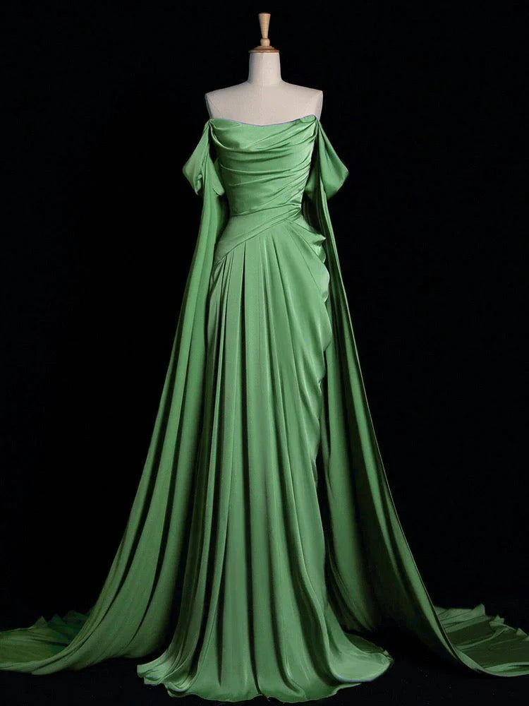 Robe de bal sirène violette à épaules dénudées et plis, modèle AB438