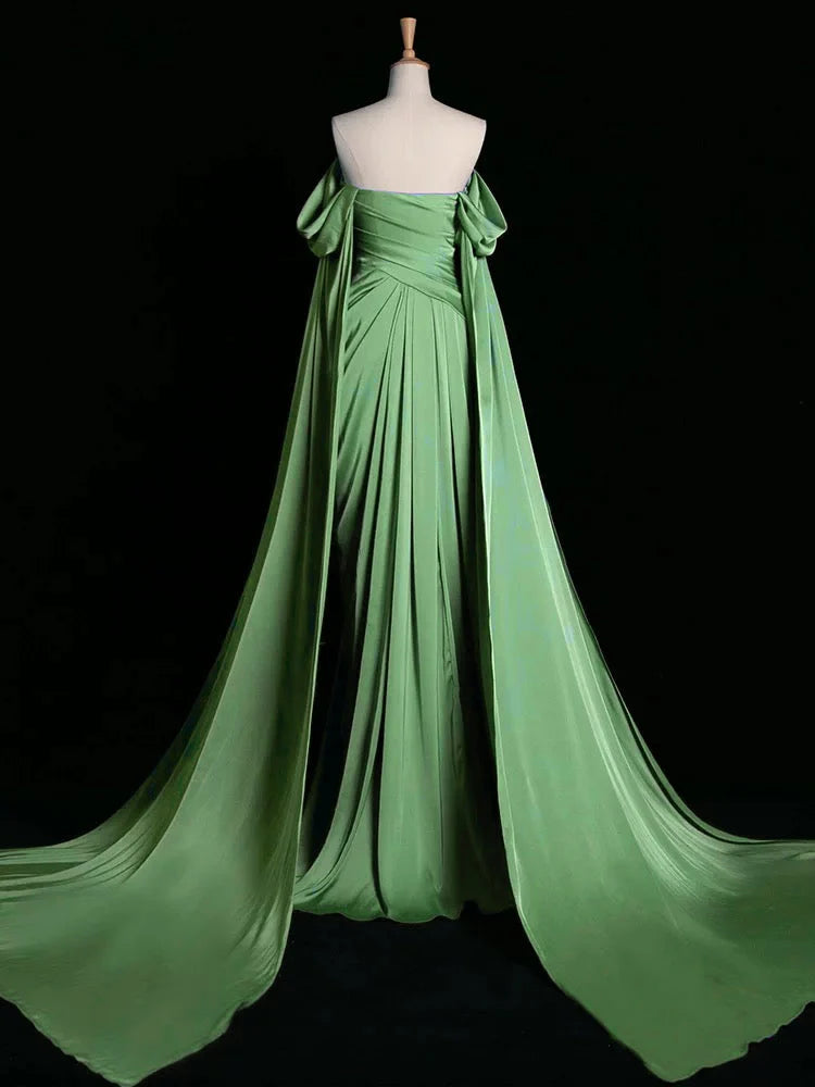 Robe de bal sirène violette à épaules dénudées et plis, modèle AB438