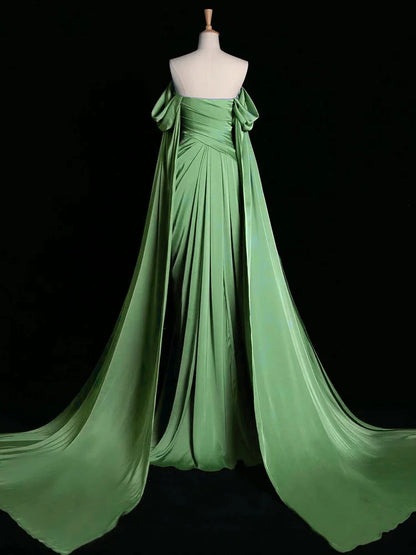 Robe de bal sirène violette à épaules dénudées et plis, modèle AB438