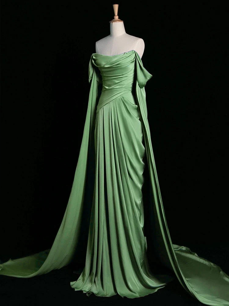Robe de bal sirène violette à épaules dénudées et plis, modèle AB438
