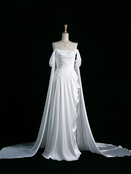 Robe de bal sirène violette à épaules dénudées et plis, modèle AB438