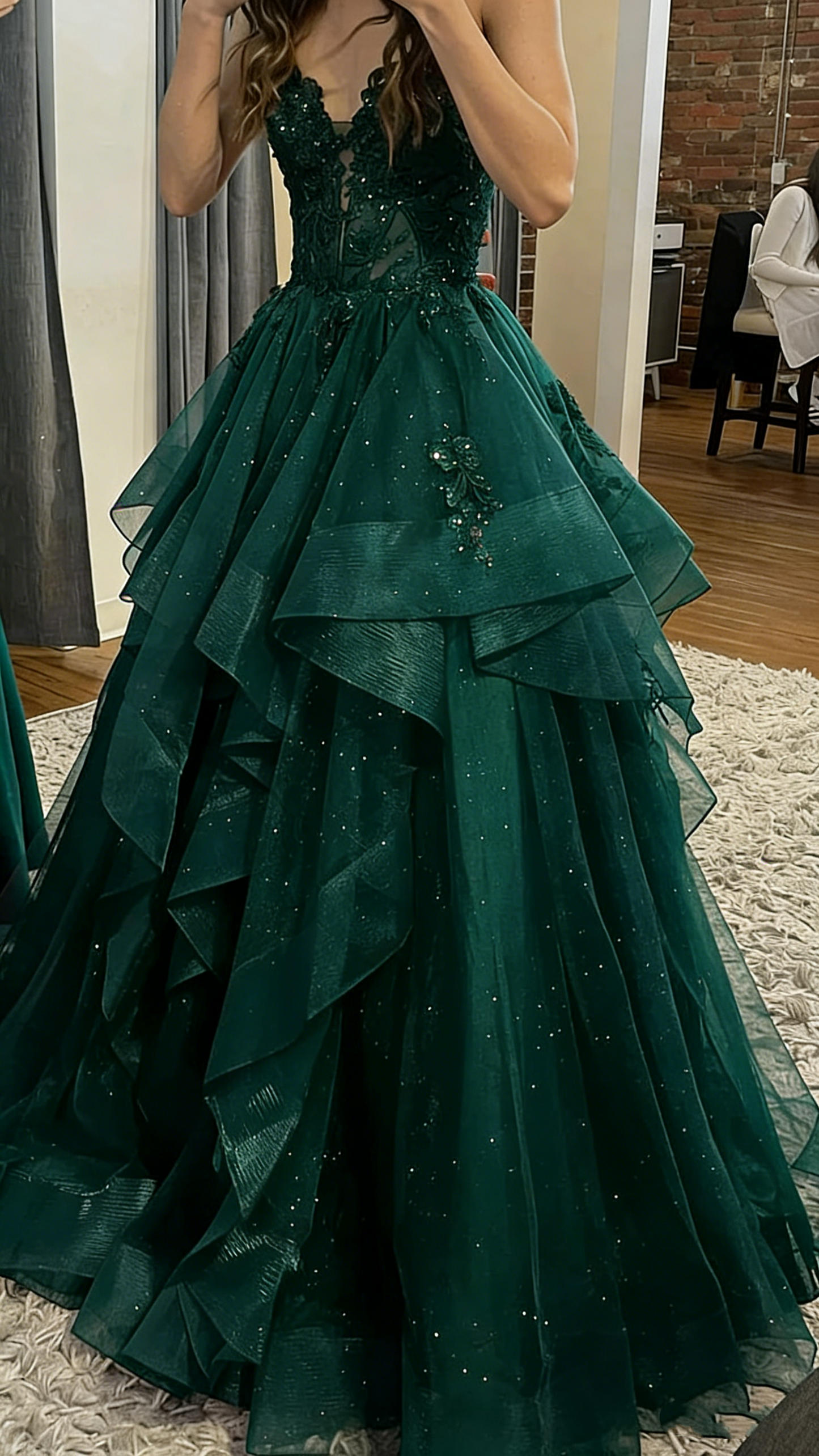 Chic Ball Gown Spaghetti Straps Burgundy Tulle Lace Long Prom Dress Evening Formal Gowns AB463