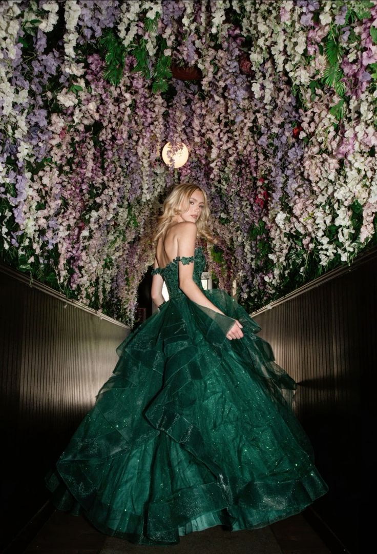 Robe de bal sobre à épaules dénudées, en tulle et dentelle appliquée, longue robe de soirée vert foncé, AB469
