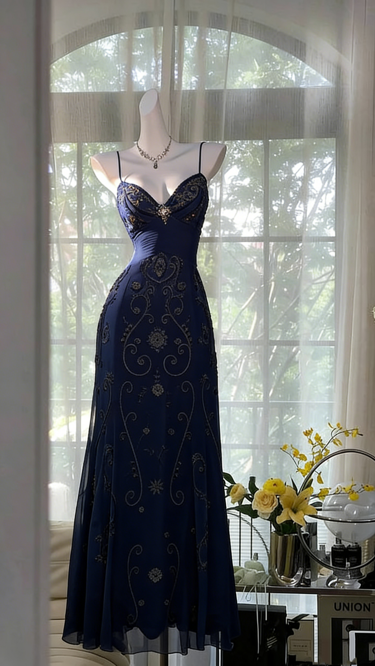 Robe de bal jaune unique, longue, dos nu perlée, tenue de bal Vestidos De Dia AB517