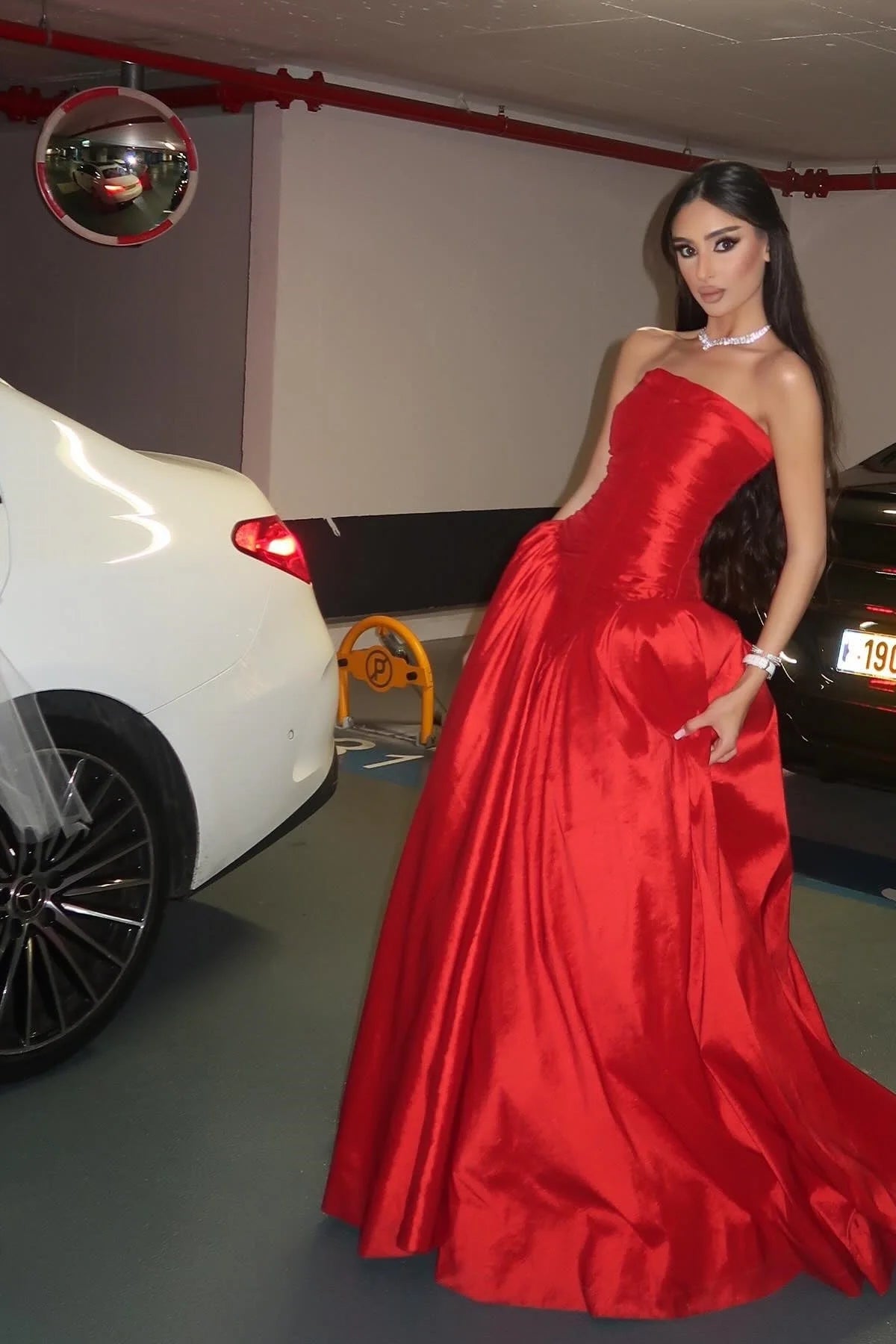 Princess A Line Strapless Red Long Party Dress with Ruffles Vestidos De Dia AB540