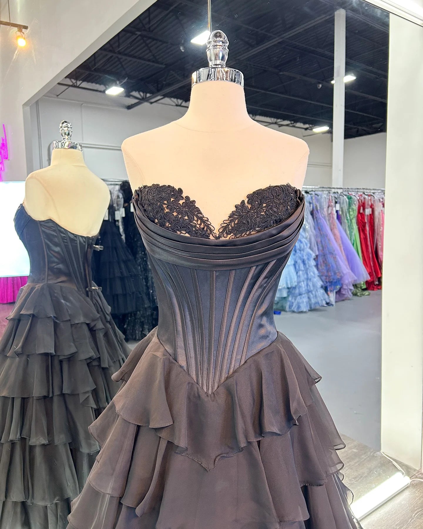 A line Dark Navy Strapless Pleated Prom Dresses With Ruffle Evening Dress AB687