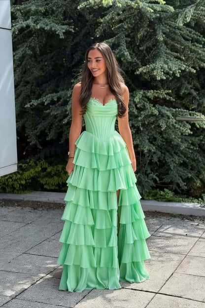 A line Dark Navy Strapless Pleated Prom Dresses With Ruffle Evening Dress AB687