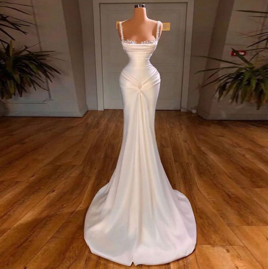Modest Mermaid Sweetheart Pearls White Prom Dresses With Beads Gem Lilac Evening Party Formal Gown 20th Birthday Outfits AB834