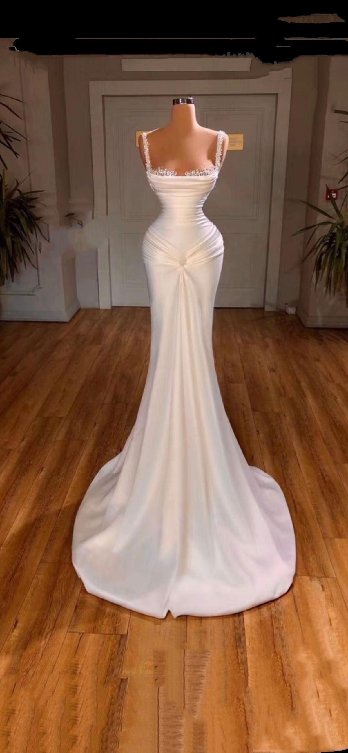 Robe de bal blanche sirène modeste à décolleté cœur ornée de perles et de pierres précieuses, lilas, robe de soirée formelle, tenue pour un 20e anniversaire AB834