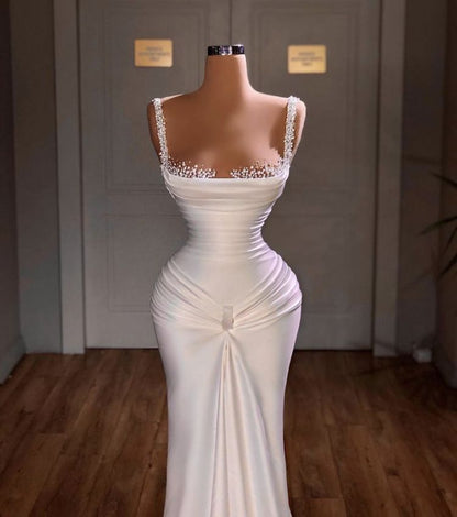 Robe de bal blanche sirène modeste à décolleté cœur ornée de perles et de pierres précieuses, lilas, robe de soirée formelle, tenue pour un 20e anniversaire AB834