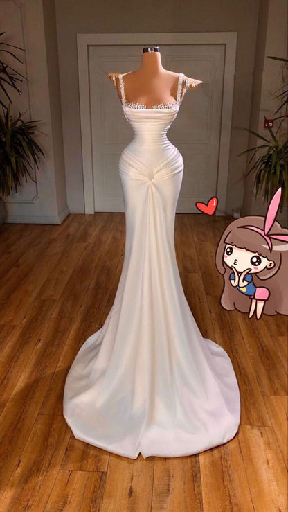 Robe de bal blanche sirène modeste à décolleté cœur ornée de perles et de pierres précieuses, lilas, robe de soirée formelle, tenue pour un 20e anniversaire AB834