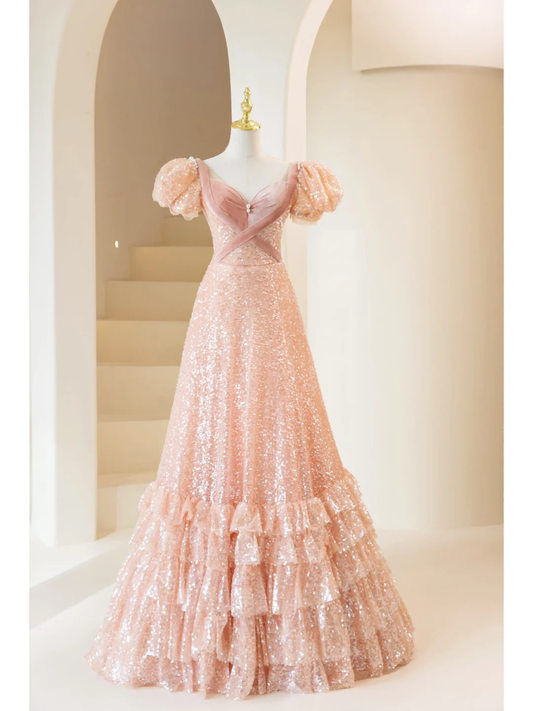 Retro A Line Sweetheart Blush Pink Velvet Sequin Long Prom Dresses Impress 18th Birthday Outfits Prom Gown R1870
