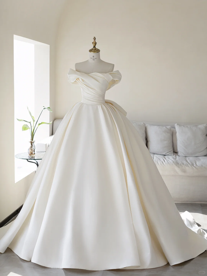 Princess Women's Wedding Dress for Bride Satin Brides Dress Ball Gown Off The Shoulder Wedding Gowns AB891