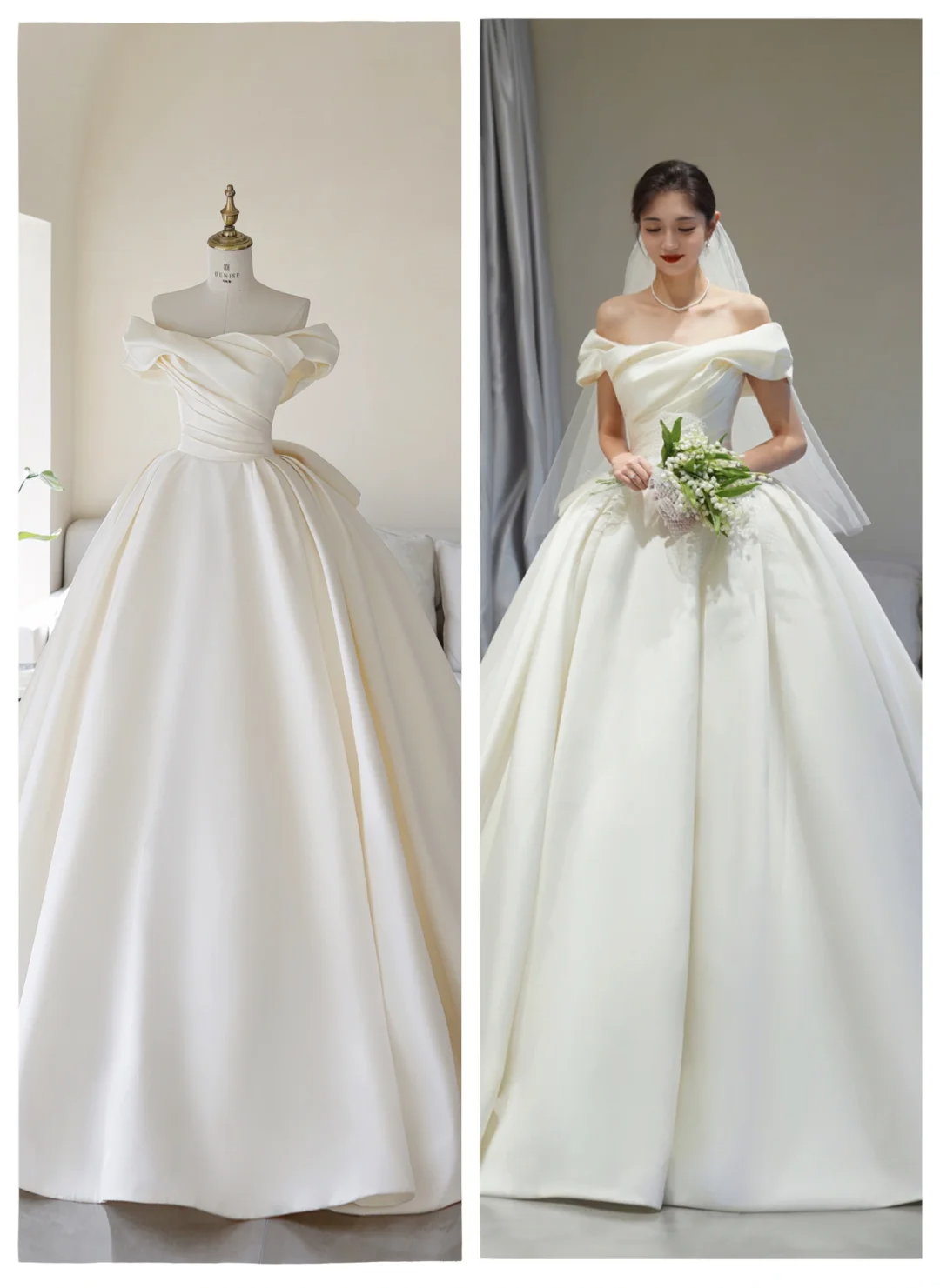 Princess Women's Wedding Dress for Bride Satin Brides Dress Ball Gown Off The Shoulder Wedding Gowns AB891