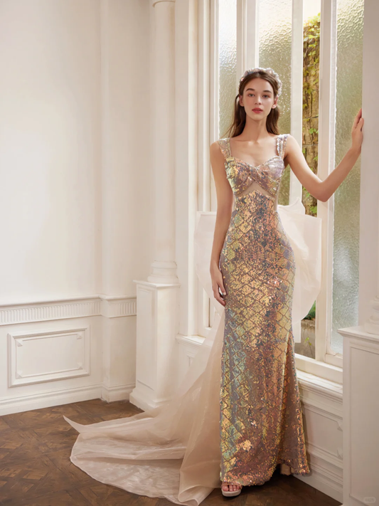 Robe de bal sirène vintage à bretelles et sequins pour adolescentes - Robe de soirée élégante AB1011