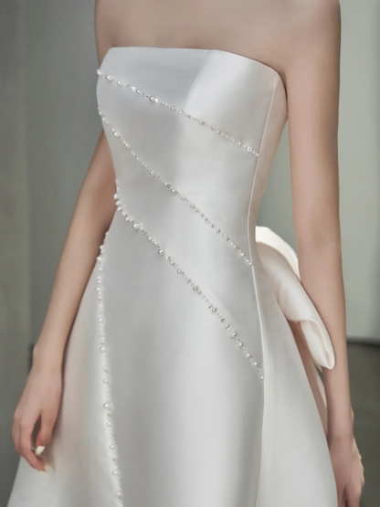 Women’s Strapless Sleeveless Bridal Wedding Dress With Pleated Floor Length A Line Gown for Bride AB892