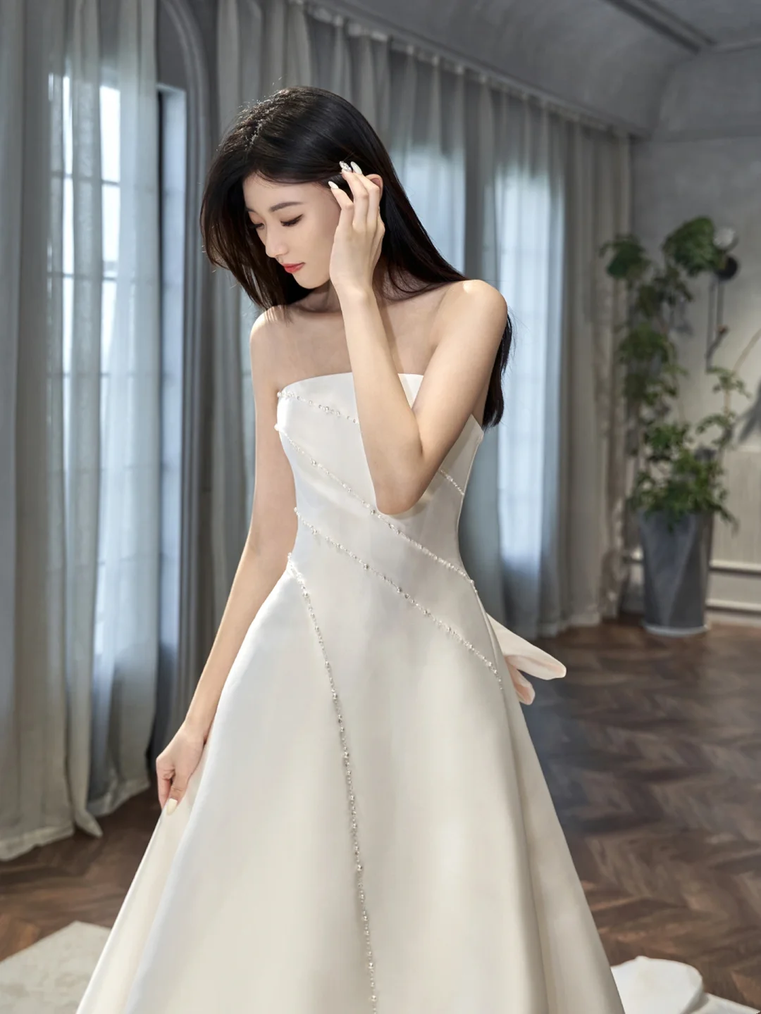 Women’s Strapless Sleeveless Bridal Wedding Dress With Pleated Floor Length A Line Gown for Bride AB892