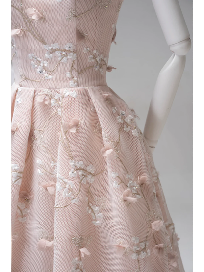 Cute A line Halter Floral Tulle Pink Long Prom Dresses Impress 19th Birthday Outfits Prom Gown AB1004