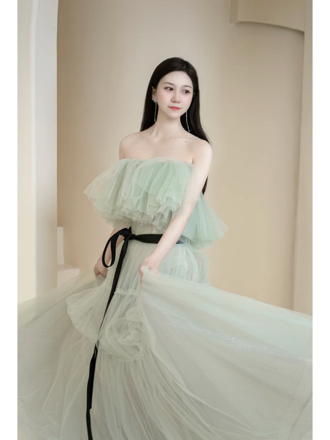 Cute Ball Gown Off The Shoulder Mint Green Tulle Long Prom Dresses Impress 18th Birthday Outfits Prom Gown AB858